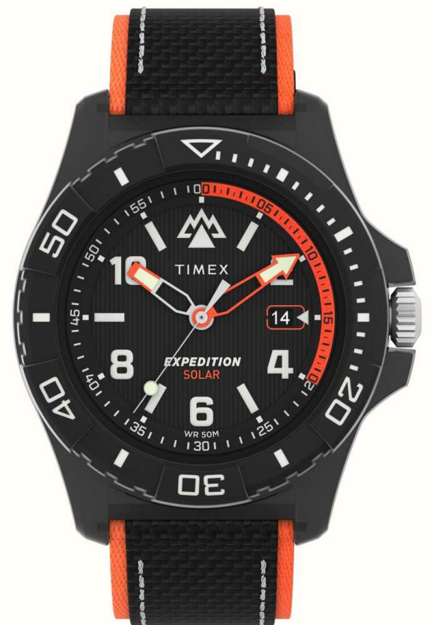 Men'S Timex | Timex Expedition North® Freedive Ocean (46Mm) Black Dial / #Tide Black Fabric Strap