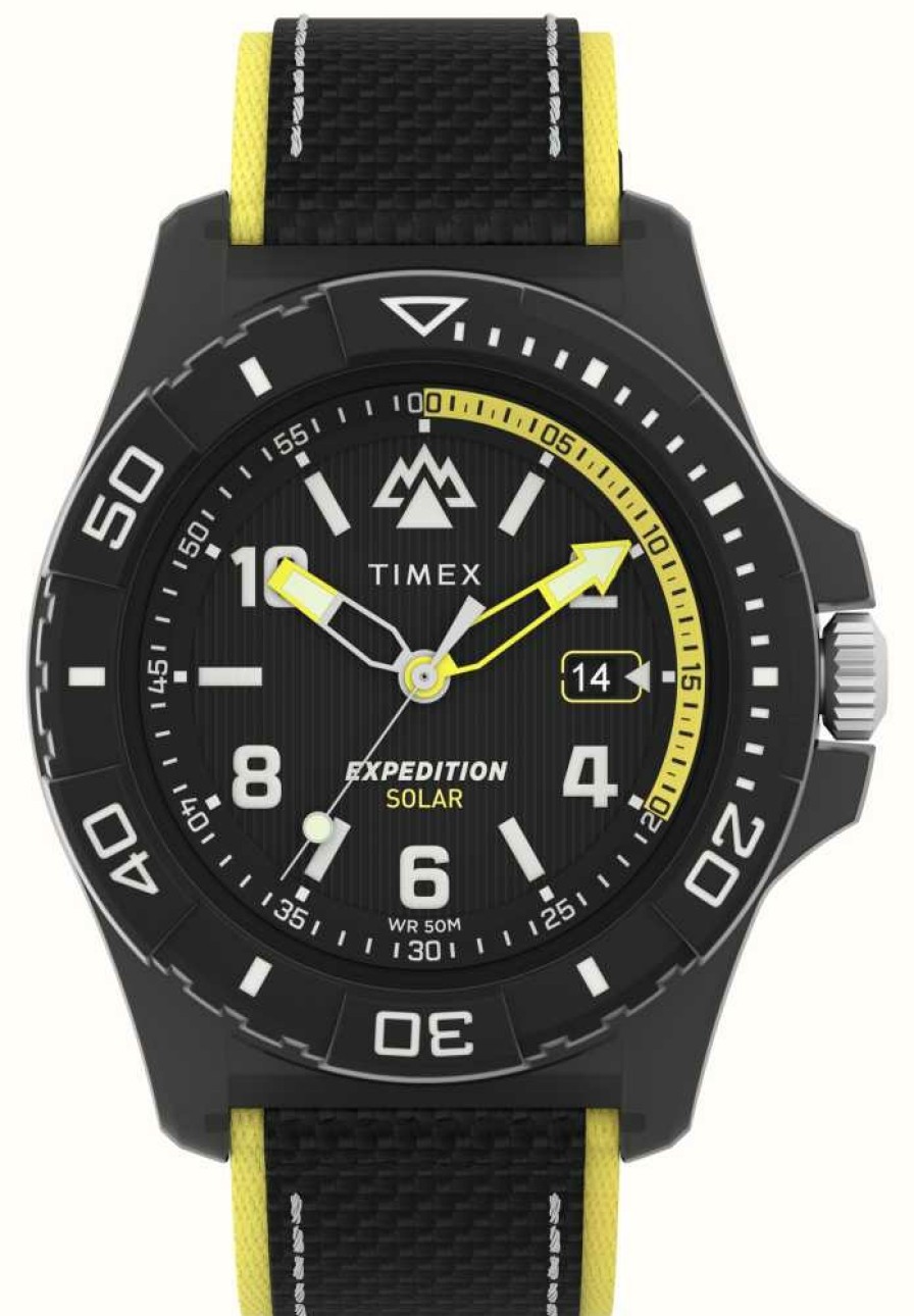 Men'S Timex | Timex Expedition North® Freedive Ocean (46Mm) Black Dial / Black #Tide Fabric Strap