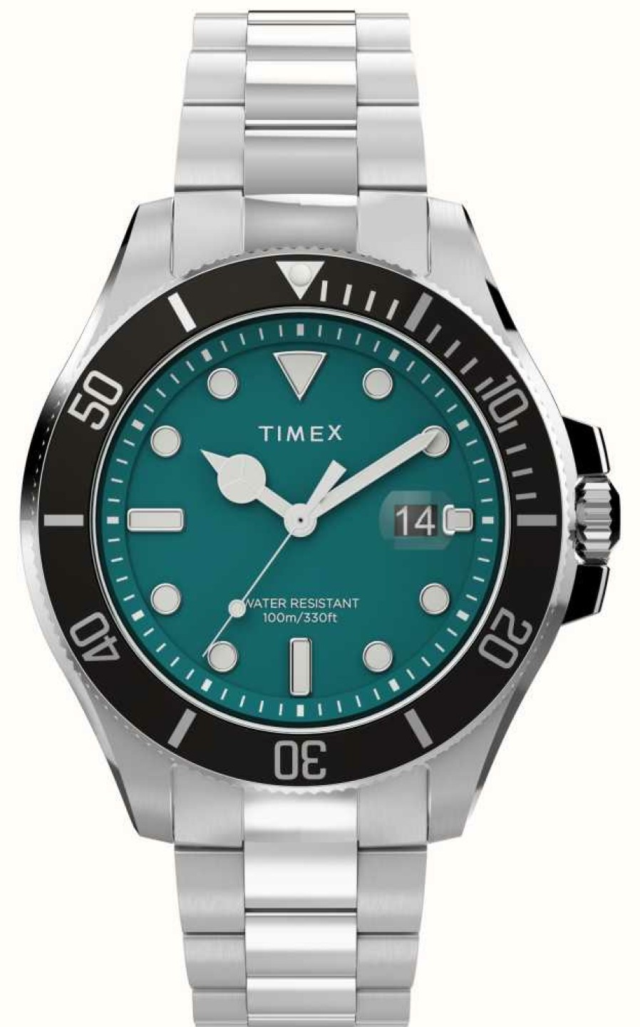 Men'S Timex | Timex Harborside Coast (43Mm) Green Dial / Stainless Steel Bracelet