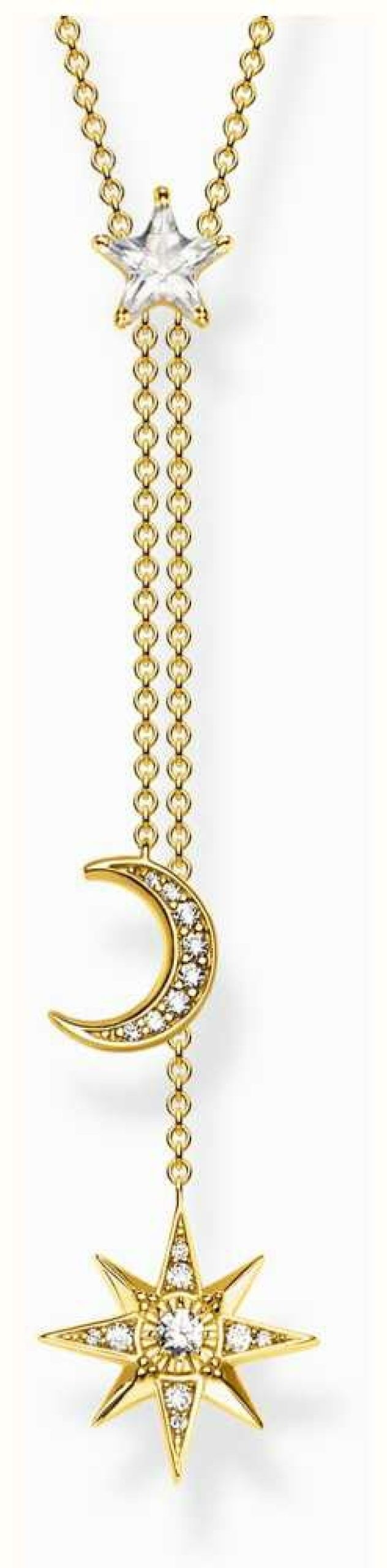 Jewelry Thomas Sabo Jewellery | Thomas Sabo Moon And Star Necklace Crystal Set Gold-Plated Sterling Silver 45Cm