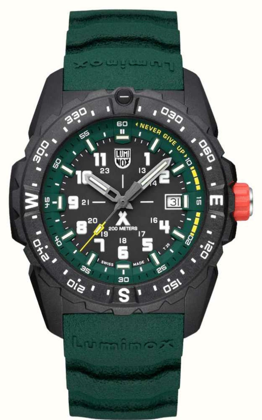 Men'S Luminox | Luminox Bear Grylls Mountain Carbonox (43Mm) Black + Dark Green Dial / Dark Green Rubber