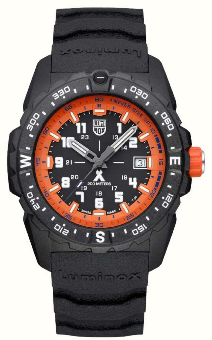 Men'S Luminox | Luminox Bear Grylls Mountain Carbonox (43Mm) Black + Orange Dial / Black Rubber