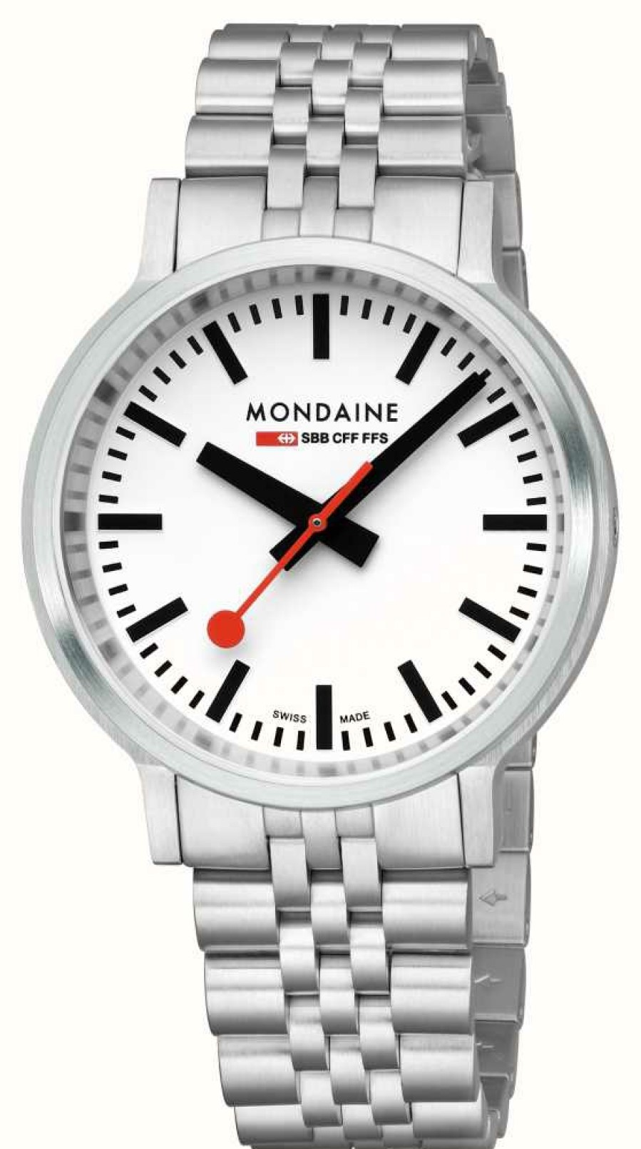 Men'S Mondaine | Mondaine Stop2Go (41Mm) Classic White Dial / 316L Stainless Steel Bracelet