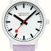 Men'S Mondaine | Mondaine Essence (41Mm) White Dial / Purple Cotton Textile Strap