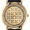 Women'S Versace | Versace New Generation (35Mm) Gold Dial / Black Leather