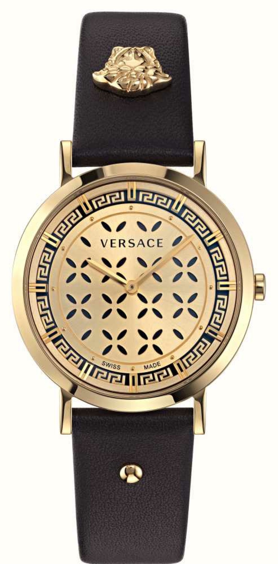 Women'S Versace | Versace New Generation (35Mm) Gold Dial / Black Leather