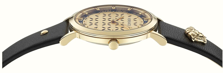 Women'S Versace | Versace New Generation (35Mm) Gold Dial / Black Leather