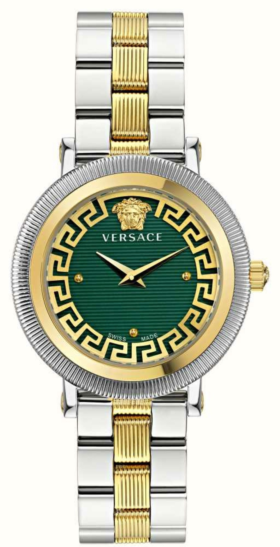 Women'S Versace | Versace Greca Flourish (35Mm) Green Dial / Two-Tone Stainless Steel