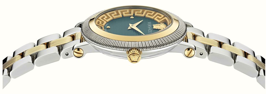 Women'S Versace | Versace Greca Flourish (35Mm) Green Dial / Two-Tone Stainless Steel