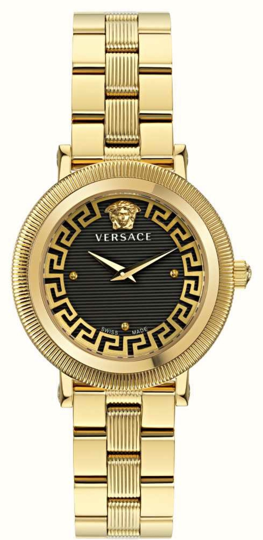 Women'S Versace | Versace Greca Flourish (38Mm) Black Dial / Gold Pvd Stainless Steel