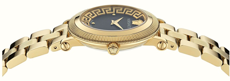 Women'S Versace | Versace Greca Flourish (38Mm) Black Dial / Gold Pvd Stainless Steel