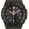 Men'S Versace | Versace Greca Extreme Chrono (43Mm) Black Dial / Black Silicone