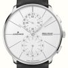 Men'S Junghans | Junghans Meister Fein Chronoscope Mega Solar (39.5Mm) White Dial / Black Leather