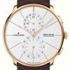 Men'S Junghans | Junghans Meister Fein Chronoscope Mega Solar (39.5Mm) White Dial / Dark-Brown Leather