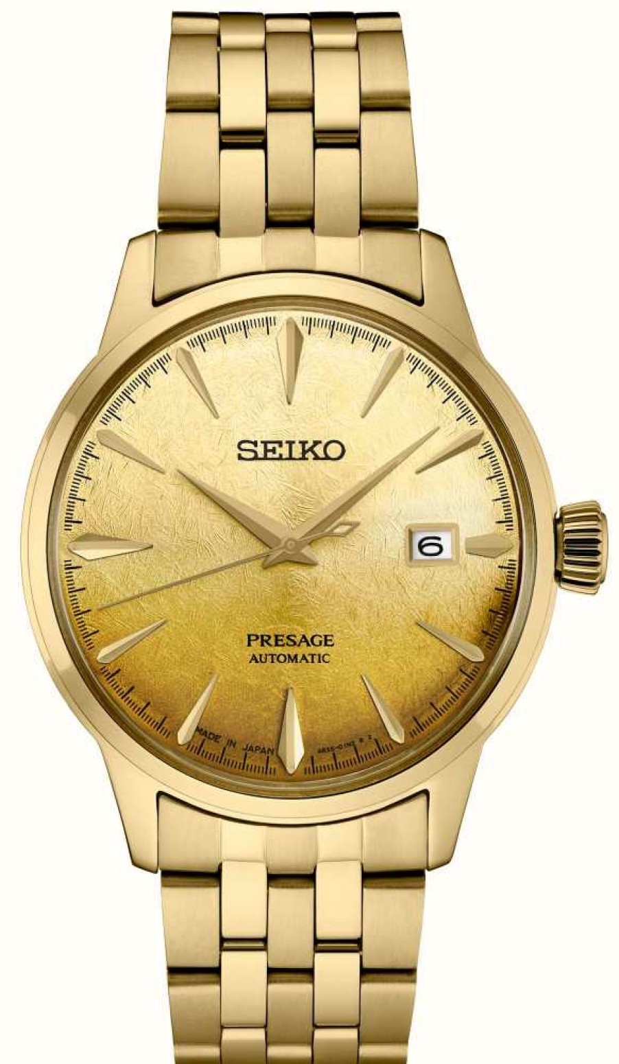 Men'S Seiko | Seiko 'Beer Julep' Presage Cocktail Time (40.5Mm) Gold Dial / Gold-Tone Stainless Steel Bracelet