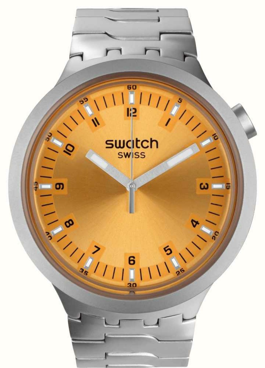 Men'S Swatch | Swatch Big Bold Irony Amber Sheen (47Mm) Amber Dial / Stainless Steel