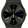 Men'S Swatch | Swatch A Dash Of Yellow (41Mm) Black Dial / Black Bio-Sourced Strap