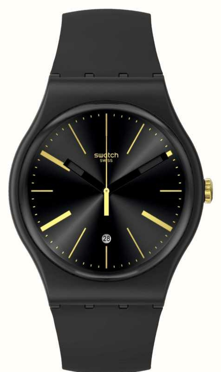 Men'S Swatch | Swatch A Dash Of Yellow (41Mm) Black Dial / Black Bio-Sourced Strap