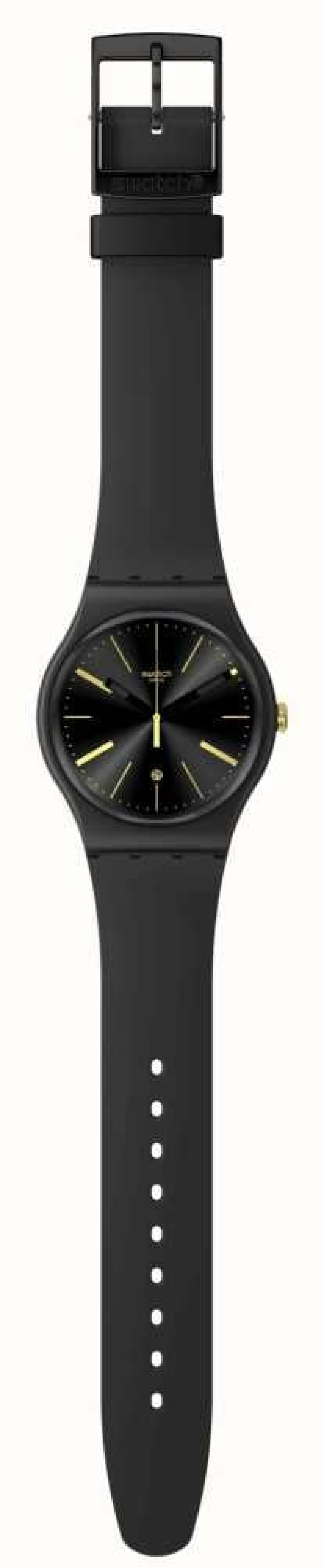 Men'S Swatch | Swatch A Dash Of Yellow (41Mm) Black Dial / Black Bio-Sourced Strap