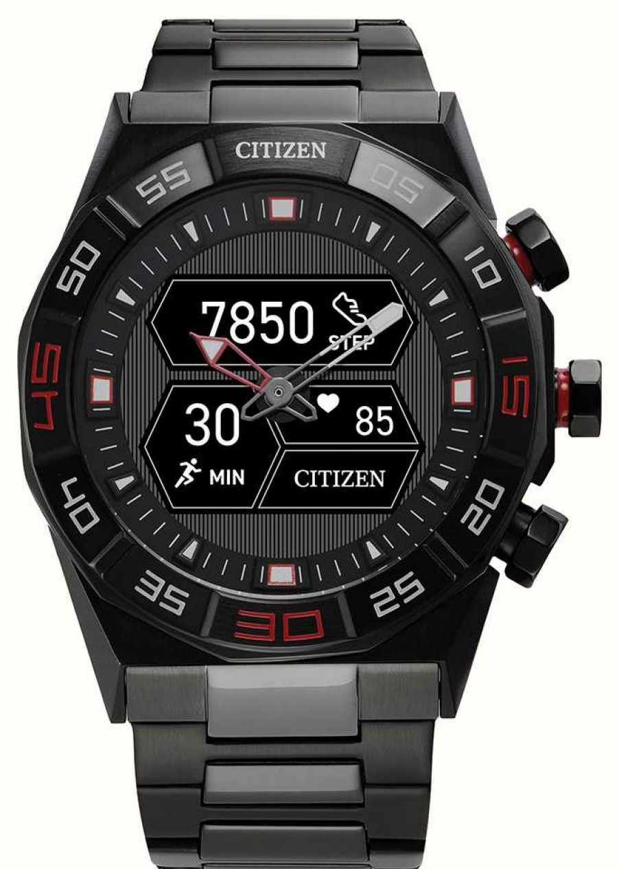 Men'S Citizen | Citizen Men'S Cz Smart Hybrid Gen-2 (44Mm) Hybrid Dial / Black Stainless Steel Bracelet