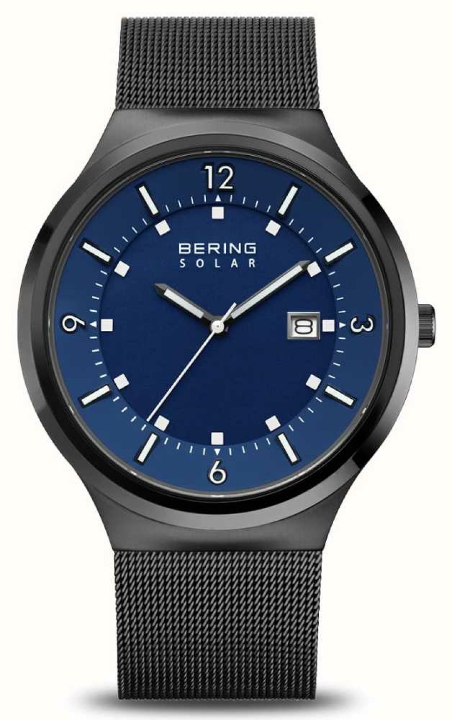 Men'S Bering | Bering Men'S Solar (42Mm) Blue Dial / Black Stainless Steel Mesh Bracelet