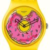 Men'S Swatch | Swatch X The Simpsons Seconds Of Sweetness (41Mm) Donut-Printed Dial / Frosting-Printed Silicone Strap