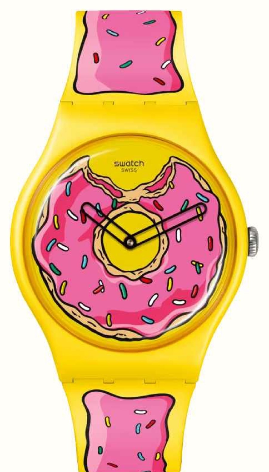 Men'S Swatch | Swatch X The Simpsons Seconds Of Sweetness (41Mm) Donut-Printed Dial / Frosting-Printed Silicone Strap