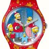 Men'S Swatch | Swatch X The Simpsons Wondrous Winter Wonderland (41Mm) Simpson-Printed Dial / Red Printed Silicone Strap