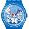 Men'S Swatch | Swatch X The Simpsons Tidings Of Joy (34Mm) Blue Printed Dial / Blue Printed Silicone Strap