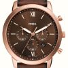 Men'S Fossil | Fossil Men'S Neutra Chronograph (44Mm) Brown Dial / Brown Leather Strap