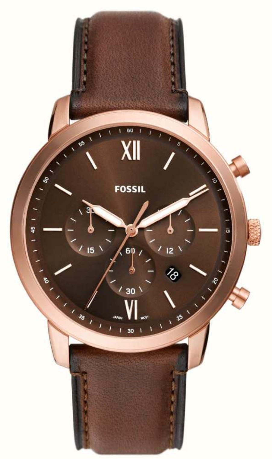 Men'S Fossil | Fossil Men'S Neutra Chronograph (44Mm) Brown Dial / Brown Leather Strap