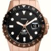 Men'S Fossil | Fossil Blue (42Mm) Black Dial / Rose Gold-Tone Stainless Steel Bracelet