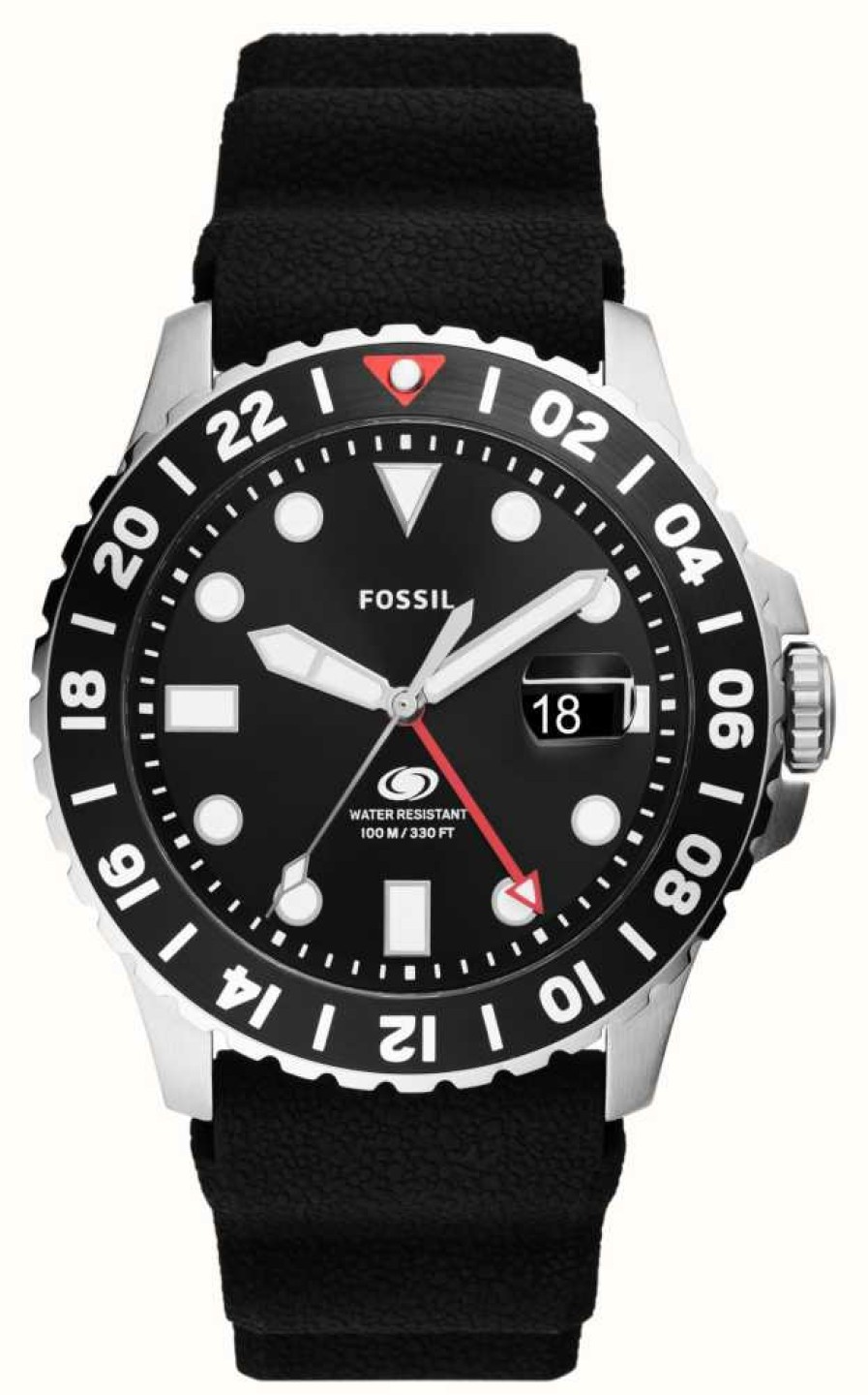 Men'S Fossil | Fossil Men'S Blue (46Mm) Black Dial / Black Silicone Strap