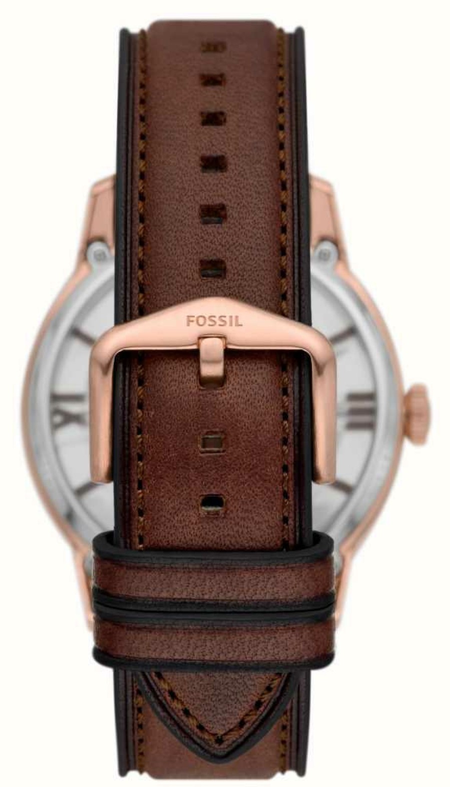 Men'S Fossil | Fossil Men'S Townsman Automatic (44Mm) Rose Gold Skeleton Dial / Brown Leather Strap