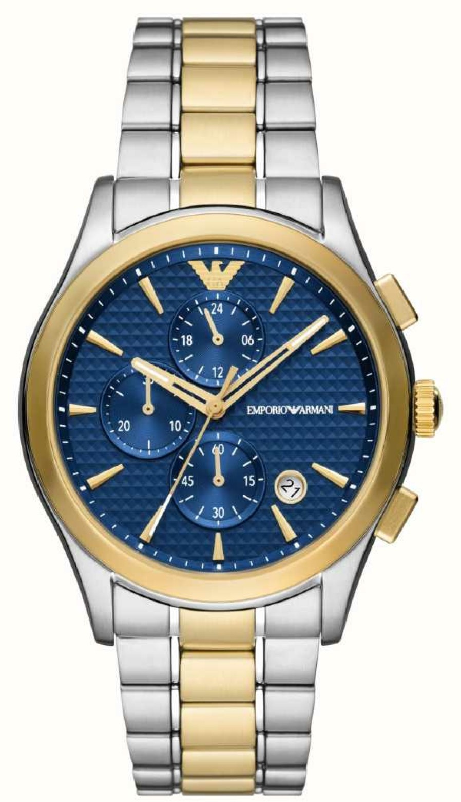 Men'S Emporio Armani | Emporio Armani Men'S (42Mm) Blue Chronograph Dial / Two-Tone Stainless Steel Bracelet