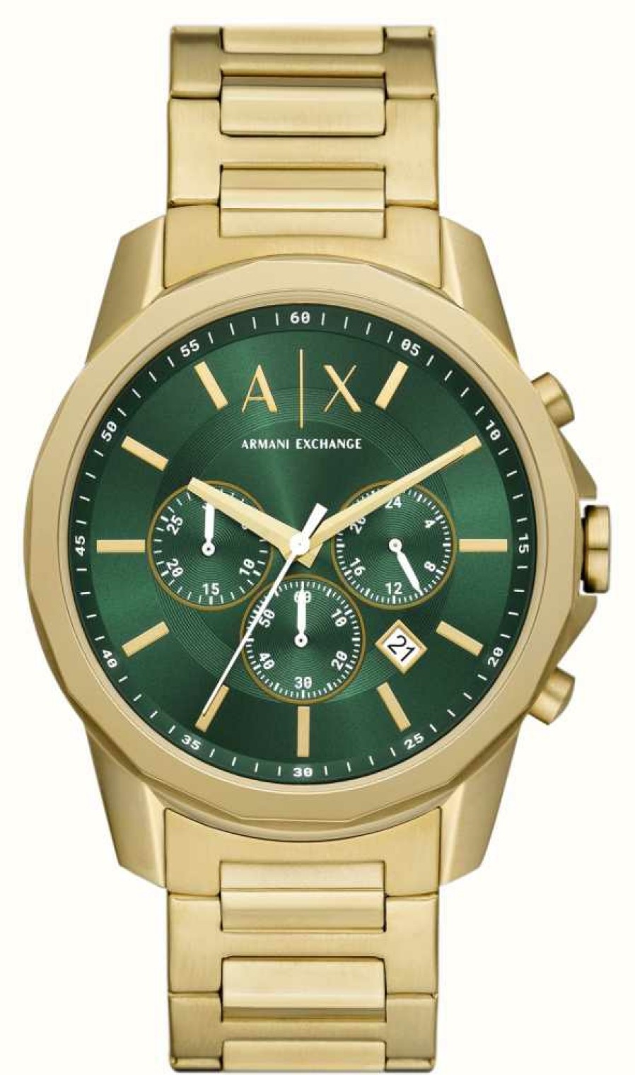 Men'S Armani Exchange | Armani Exchange Men'S (44Mm) Green Chronograph Dial / Gold-Tone Stainless Steel Bracelet