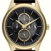 Men'S Armani Exchange | Armani Exchange Men'S (42Mm) Black Dial / Black Leather Strap