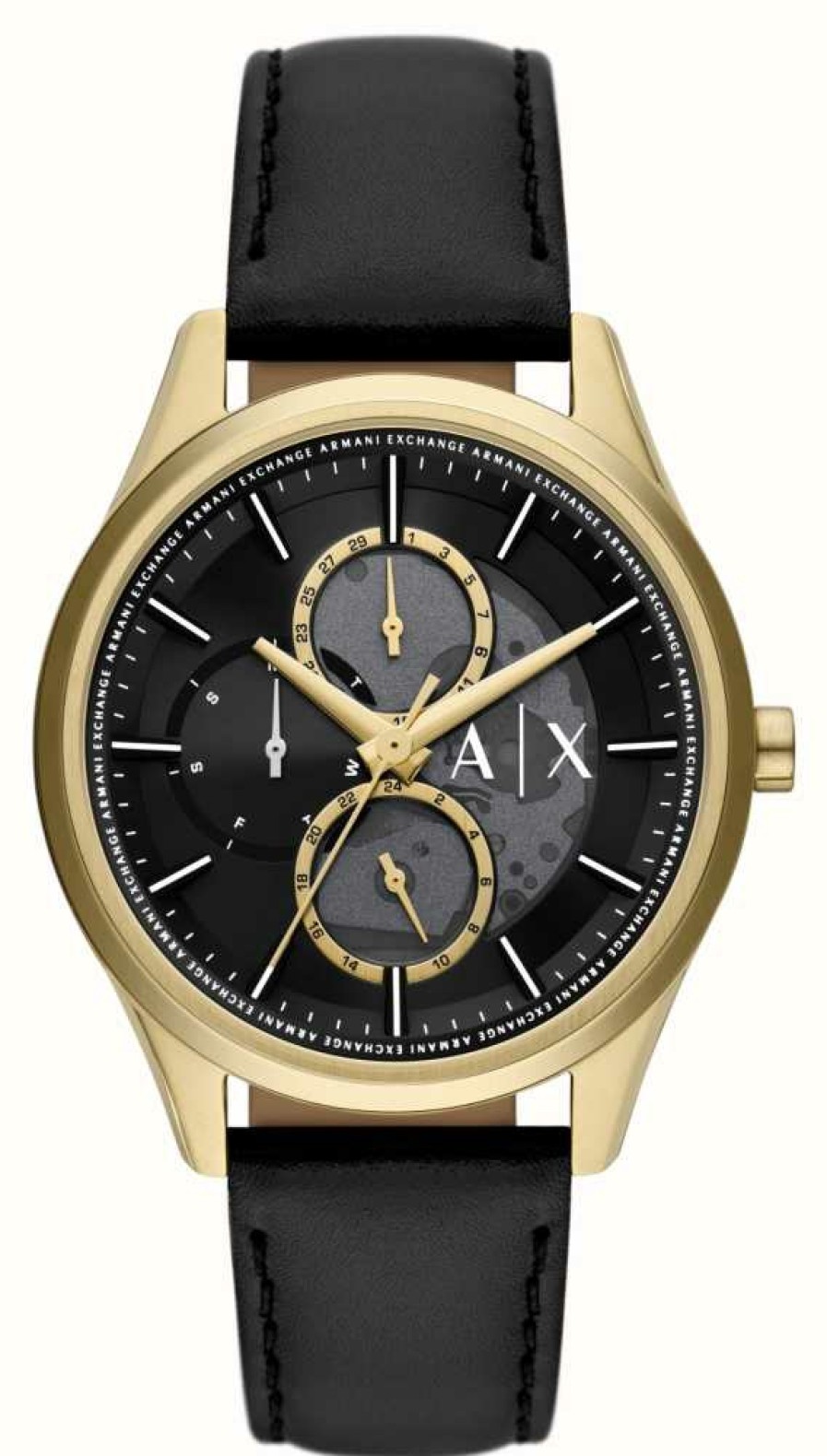 Men'S Armani Exchange | Armani Exchange Men'S (42Mm) Black Dial / Black Leather Strap