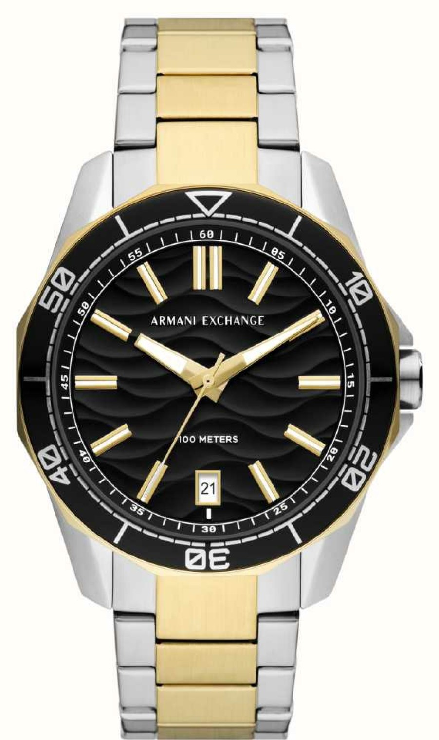 Men'S Armani Exchange | Armani Exchange Men'S (44Mm) Black Dial / Two-Tone Stainless Steel Bracelet