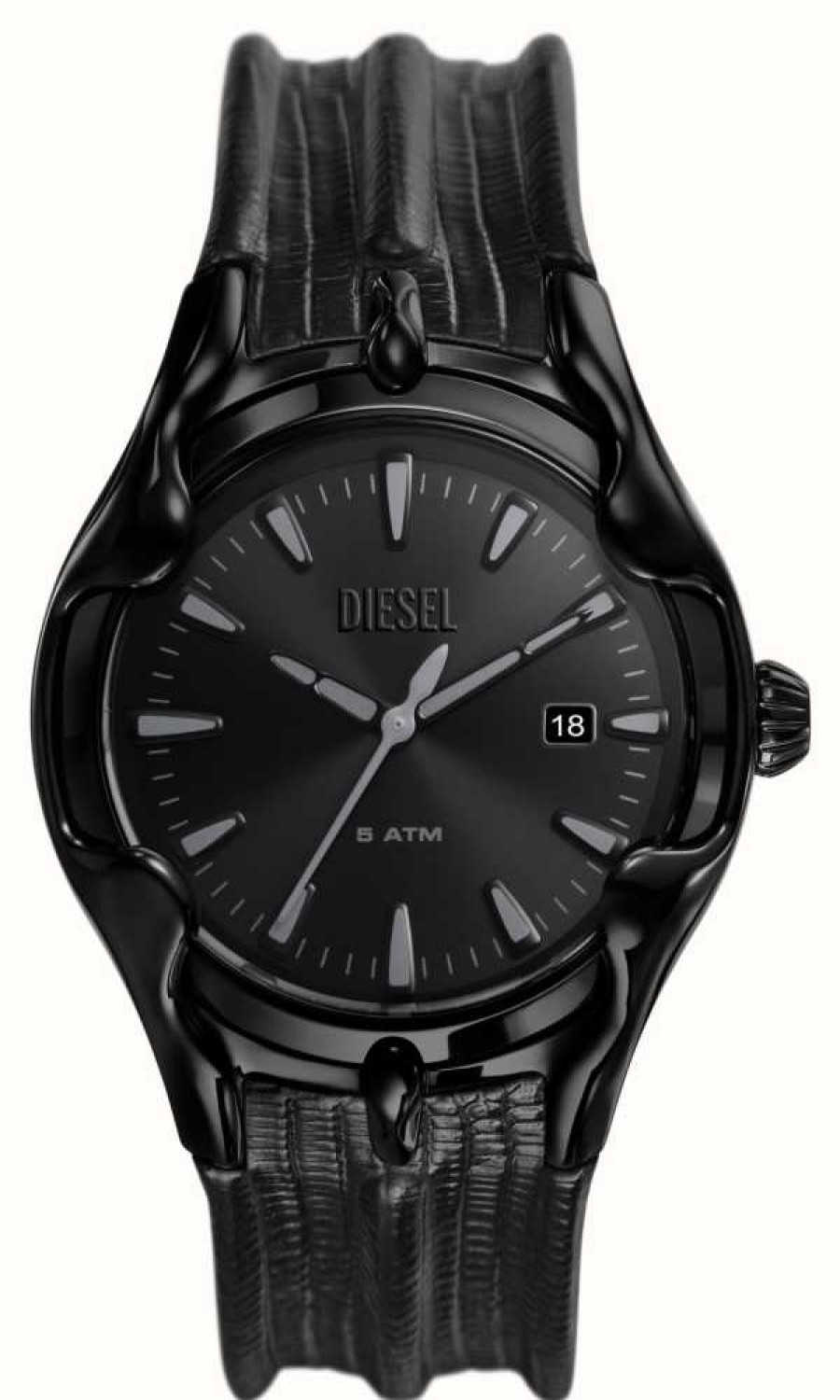 Men'S Diesel | Diesel Men'S Vert (44Mm) Black Dial / Black Textured Leather Strap