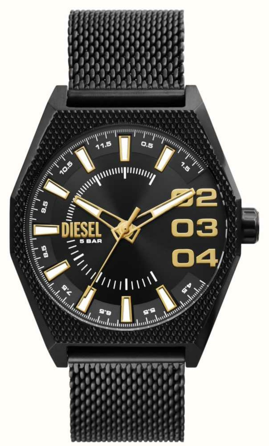 Men'S Diesel | Diesel Men'S Scraper (43Mm) Black Dial / Black Stainless Steel Mesh Bracelet