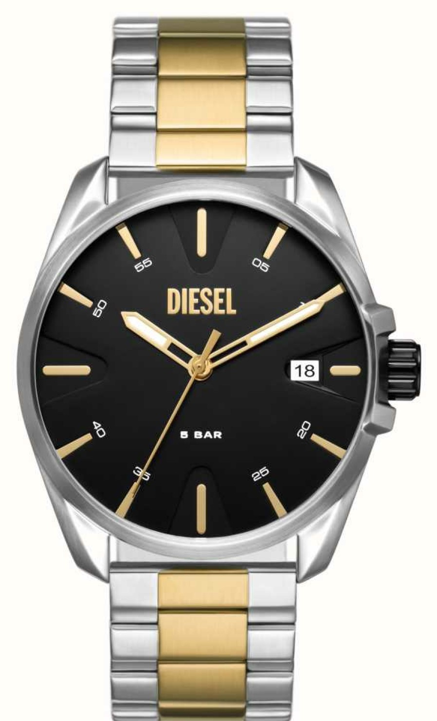 Men'S Diesel | Diesel Men'S Ms9 (44Mm) Black Dial / Two-Tone Stainless Steel Bracelet