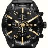 Men'S Diesel | Diesel Men'S Spiked (49Mm) Black Dial / Black Stainless Steel Bracelet