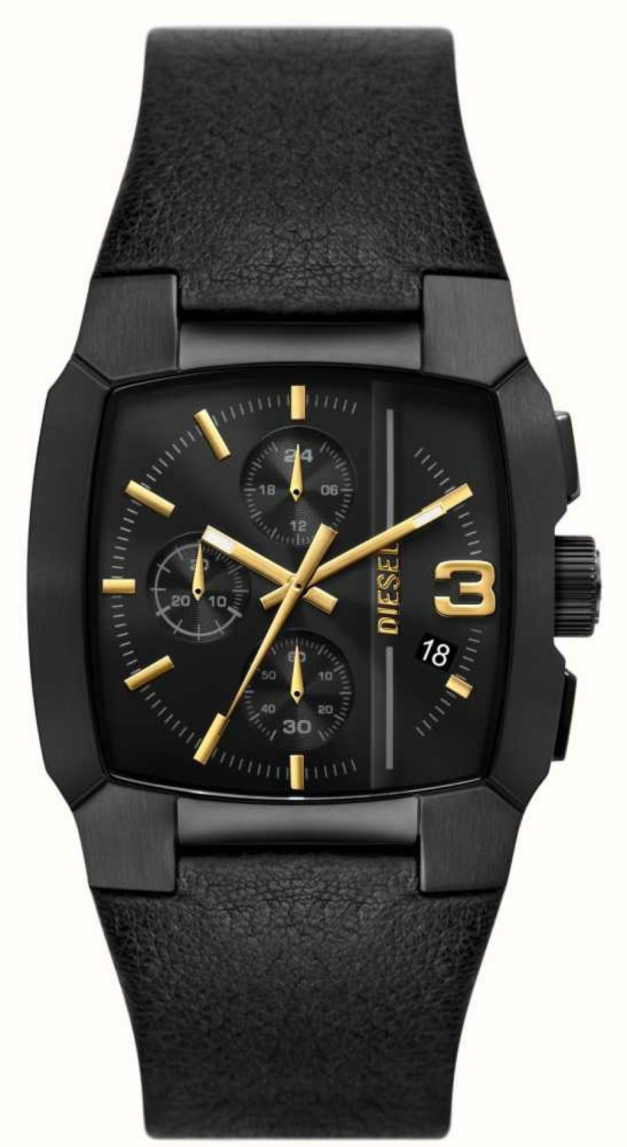 Men'S Diesel | Diesel Men'S Cliffhanger (40Mm) Black Dial / Black Leather Strap