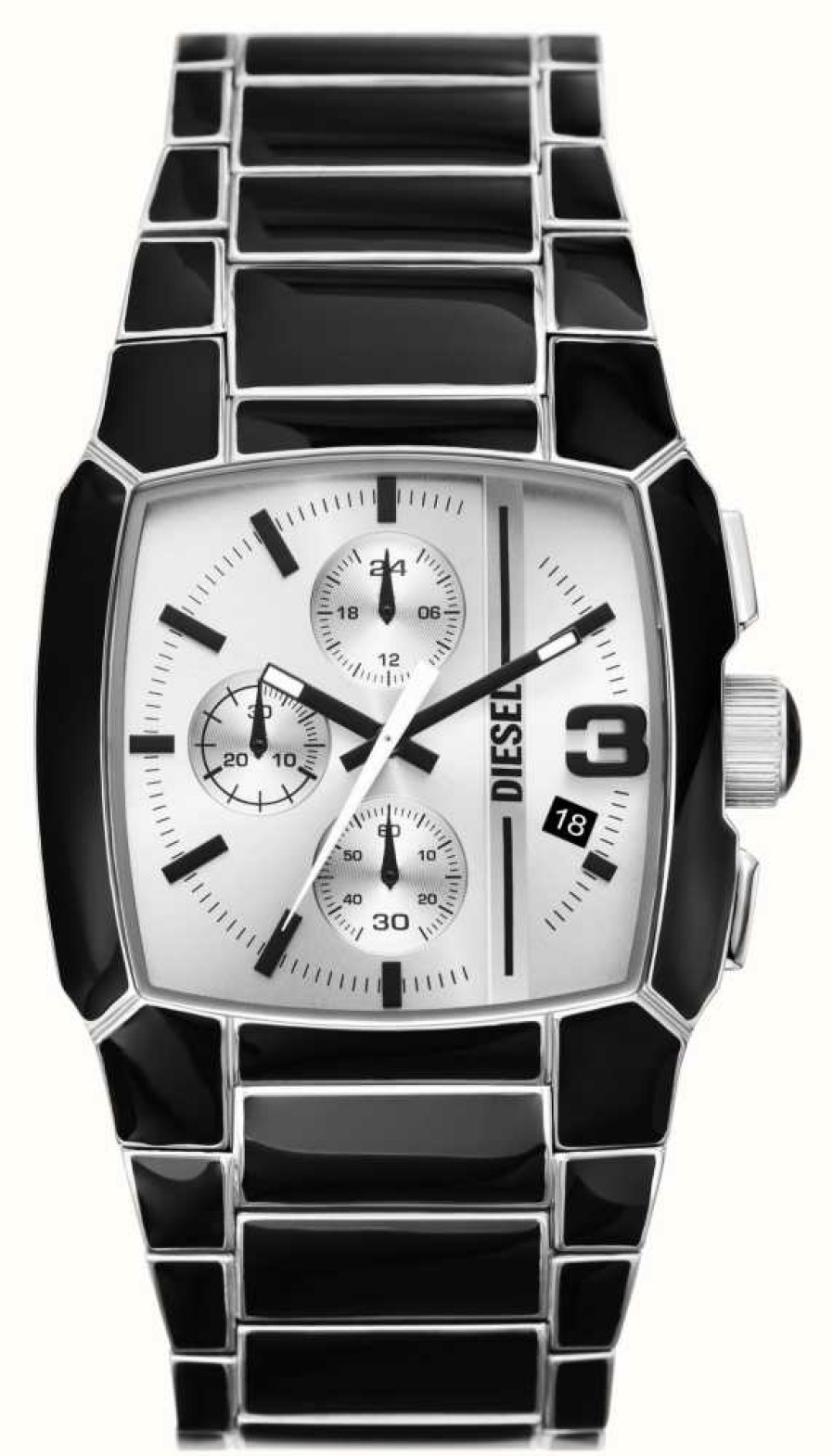 Men'S Diesel | Diesel Men'S Cliffhanger (40Mm) Silver Dial / Black And Silver Stainless Steel Bracelet