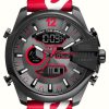 Men'S Diesel | Diesel Men'S Mega Chief (51Mm) Grey Dial / Red Leather Strap