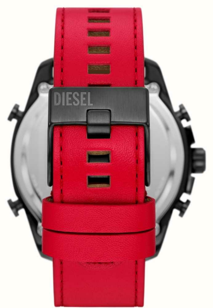 Men'S Diesel | Diesel Men'S Mega Chief (51Mm) Grey Dial / Red Leather Strap