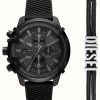 Men'S Diesel | Diesel Men'S Griffed Gift Set (48Mm) Black Chronograph Dial / Black Silicone Strap