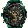 Men'S Diesel | Diesel Men'S Griffed (48Mm) Black Dial / Green Leather Strap