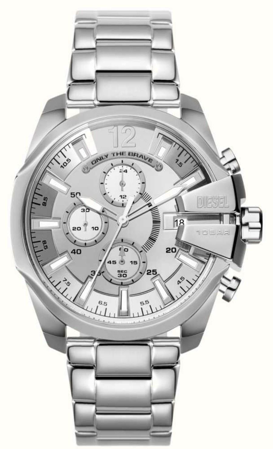 Men'S Diesel | Diesel Men'S Baby Chief (43Mm) Silver Chronograph Dial / Stainless Steel Bracelet